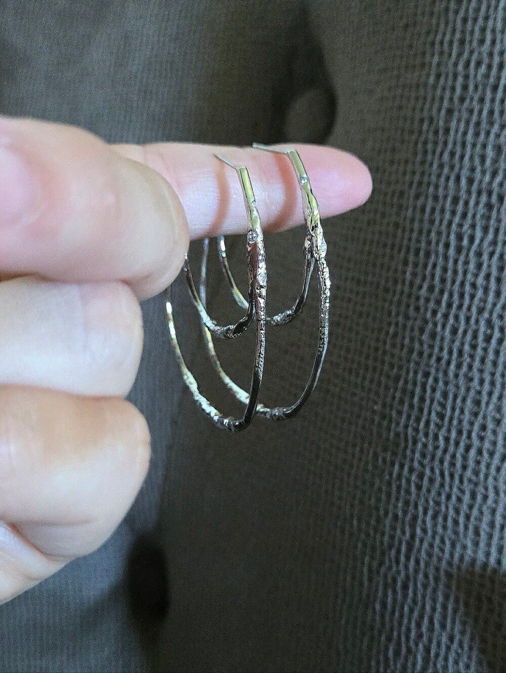 Alexis Bittar Silver🤍 "Solanales" Molten Double✌️ Hoop Earrings - Picture 12 of 16